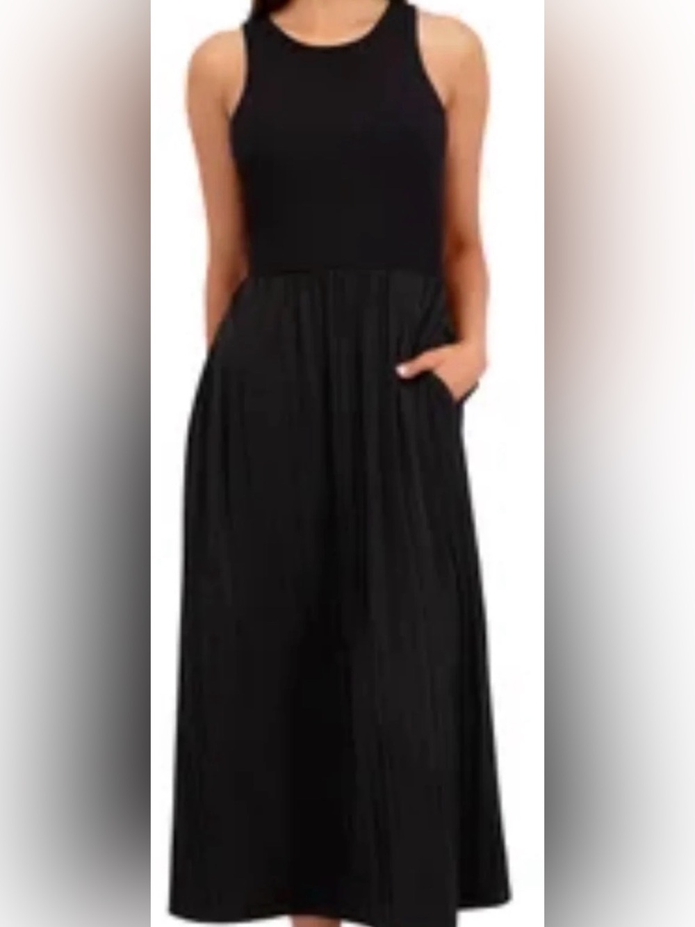 DKNY Long Maxi Summer Dress Sleeveless Tank Top Style Mixed Fabrics Large NWT
